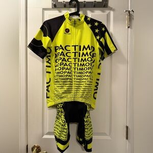 Pactimo Men's Yellow and Black Cycling Jersey and Bib Set Small